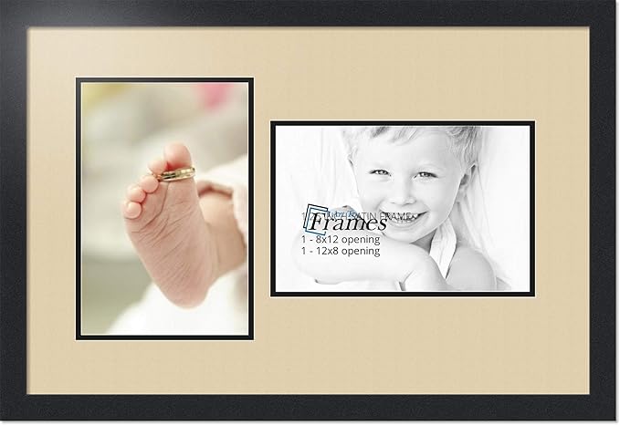 ArtToFrames Collage Photo Frame Double Mat with 2 - 8x12 Openings and Satin Black Frame