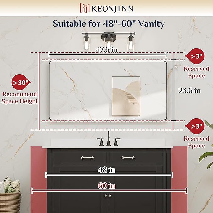 Keonjinn Gold Bathroom Mirrors for Over Sink 48” x 24” Large Brushed Brass Metal Framed Wall Mirror, Rounded Rectangle Bathroom Vanity Mirror, HD Tempered Glass Full Body Mirror(Horizontal/Vertical)
