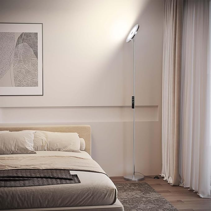SUNMORY Floor Lamps for Living Room, 32W/3000LM Super Bright LED Floor Lamp with Remote Control, 69" Tall Standing Lamp with Stepless Dimmable, Modern Torchiere Corner Lamp for Bedroom, Office Nickel