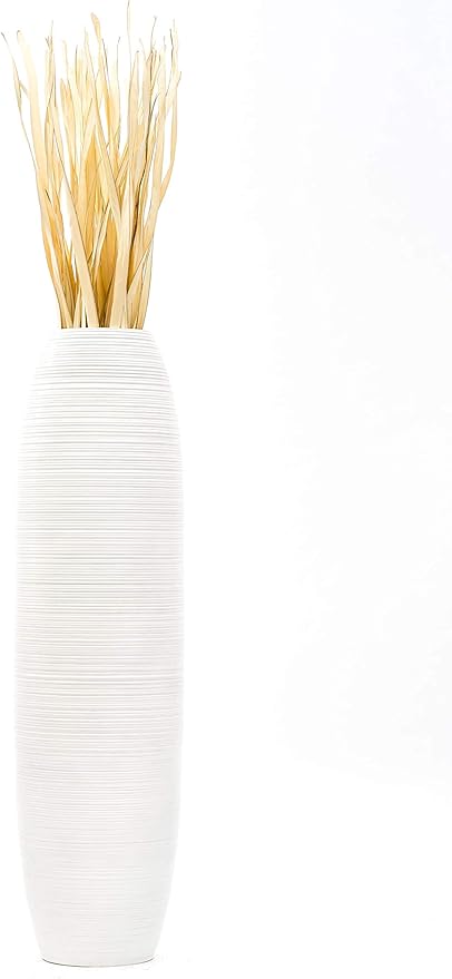 Leewadee Large White Home Decor Floor Vase – Wooden 43 inches Tall Farmhouse Decor Flower Holder for Fake Plant and Pampas Grass