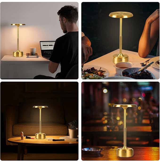 5200mAh Rechargeable Cordless LED Table Lamps Touch Sensor Light, 3-Levels Portable Dimming Wireless Battery Operated Lamp,Night Light/Restaurant Table/Outdoor/Coffee/Bar (Gold)