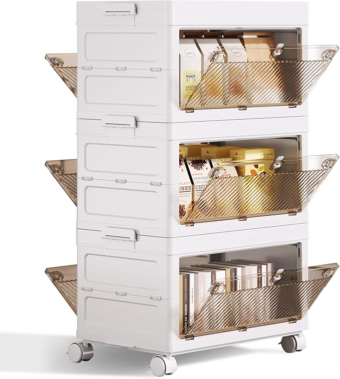 QudraKast 3-Tier Stackable Plastic Storage Bins - 67QT Stackable Storage Bins - Closet Organization and Storage, Suitable for Bedroom, Organization and Storage Boxes for Study, Toy Room, Office