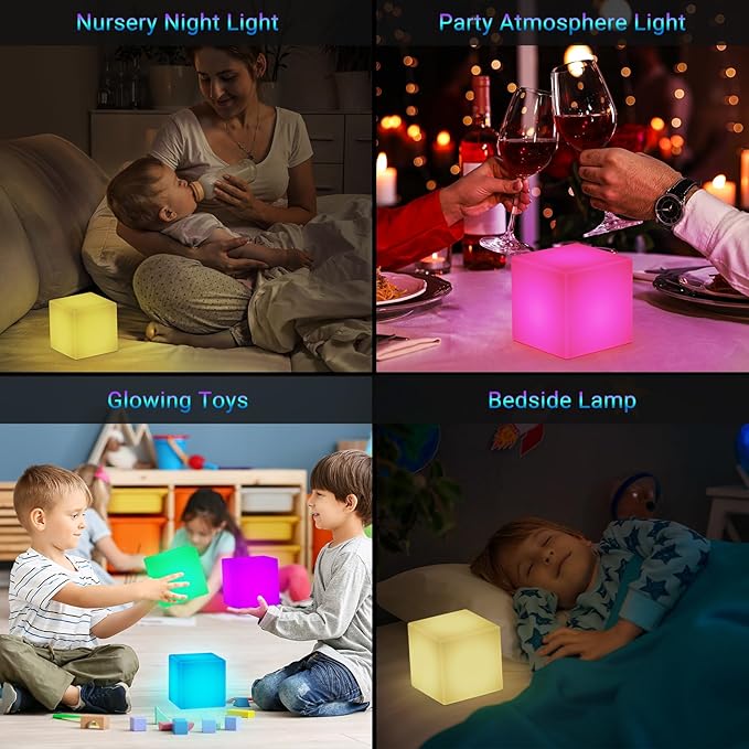 LOFTEK 4-inch LED Cube Lights: RGB 16 Colors Tesseract Cube, Cosmic Cube LED Mood Lamp with Remote Control, IP65 Waterproof Rechargeable Bedside Lamp Night Lights for Kids Nursery Toys Gift