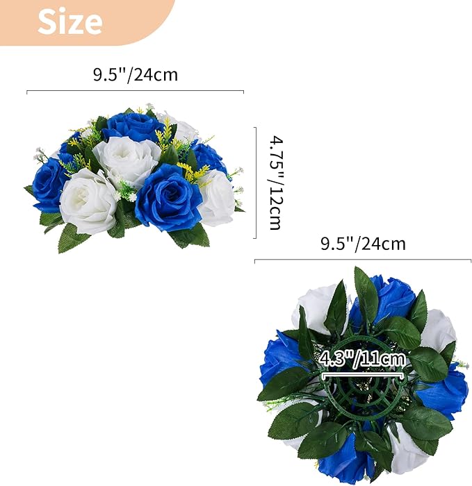 Nuptio Flower Ball Arrangement Bouquet - 10 Pcs 9.5 inch Diameter Royal Blue Fake Flowers Roses Balls for Centerpieces Tables - Artificial Rose Arrangements for Wedding Centerpiece Table Decorations