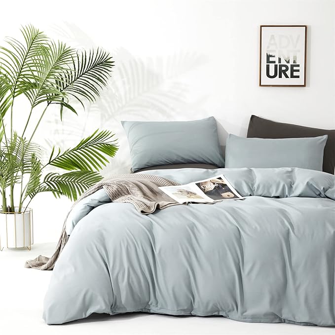 Pureant Haze Blue Comforter Sets Twin Solid Light Dusty Blue Bedding Comforters Cotton Women Men Plain Light Blue Bed Quilts Modern Light Greyish Blue Blankets Comforters Soft Health Lake Blue Bed