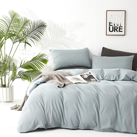 Pureant Haze Blue Comforter Sets Twin Solid Light Dusty Blue Bedding Comforters Cotton Women Men Plain Light Blue Bed Quilts Modern Light Greyish Blue Blankets Comforters Soft Health Lake Blue Bed