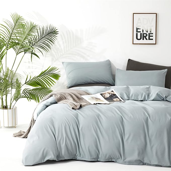 Pureant Haze Blue Comforter Sets California King Solid Light Dusty Blue Bedding Comforters Cal King Women Men Plain Light Blue Bed Quilts Modern Light Greyish Blue Blankets Soft Health Lake Blue Bed