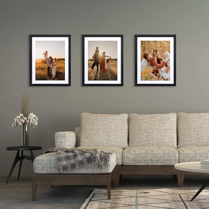 Giftgarden 11x14 Picture Frame Set of 4, Matted to 8x10 or 9x12 Photos with Double Mats, Display 14x11 Poster without Mat, Wall or Tabletop, Black