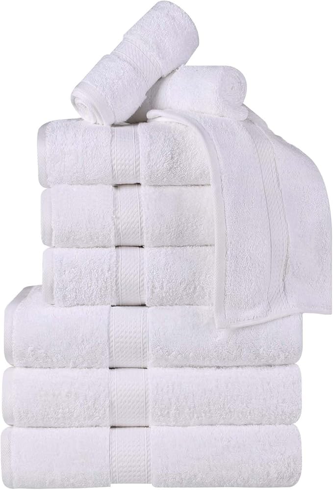 BNM Egyptian Cotton Heavyweight Towels, Ideal For Bathroom, Shower, Spa, Hotel, 800 GSM, Face/ Washcloths, Hand Towels, Bath Towels, Highly-Absorbent, Luxury Home Basics, 9 Piece Towel Set, White