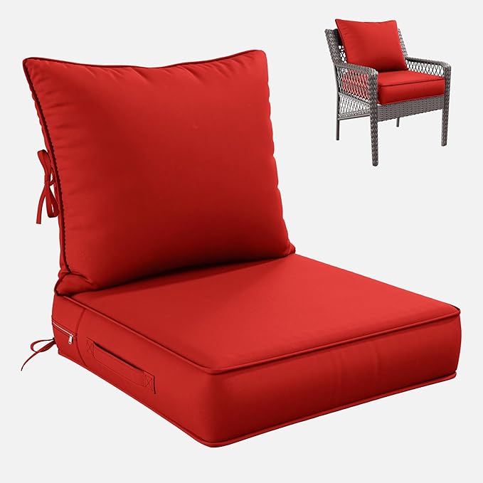 Premium Outdoor Seat Cushion Chair Cushions for Patio Furniture 24 L X 24 W X 5 H Waterproof & Fade Resistant Deep Seat and Backrest Cushion Set with Removable Covers for Chair, Sofa