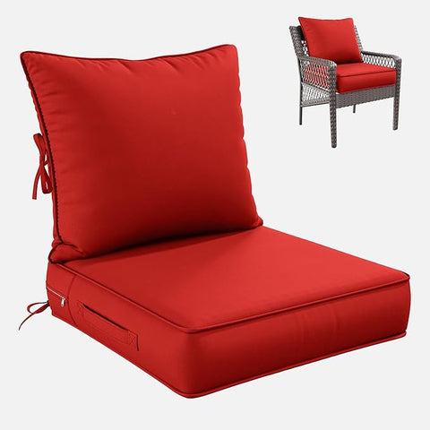 Premium Outdoor Seat Cushion Chair Cushions for Patio Furniture 24 L X 24 W X 5 H Waterproof & Fade Resistant Deep Seat and Backrest Cushion Set with Removable Covers for Chair, Sofa