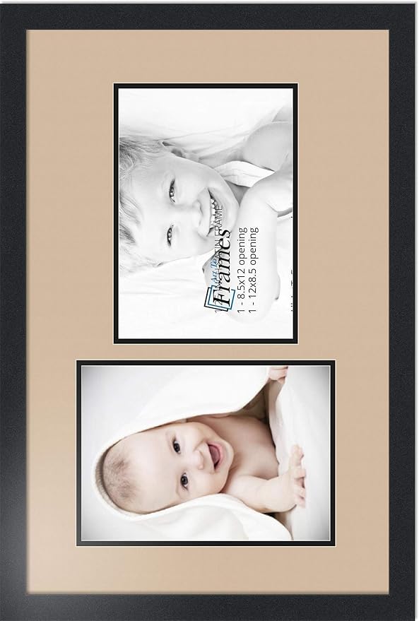 ArtToFrames Collage Photo Frame Double Mat with 2 - 8.5x12 Openings and Satin Black Frame