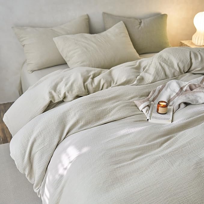 VM VOUGEMARKET Muslin Cotton Duvet Cover Queen Size-Ultra-Soft, Breathable & Lightweight Linen Like Gauze Textured Comforter Cover with Zipper Closure Minimalist Duvet Cover Set- 90"x90",Light Yellow