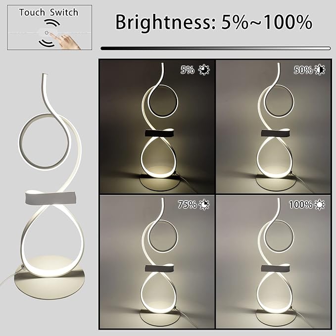 21inch High Brightness LED 3Color Touch Dimming Table Lamp for Bedside Lamp,Art Decorative Light,Stepless Dimmable Bedside Light，white Lights,modern lamps table,bedroom nightstand lamps(White)