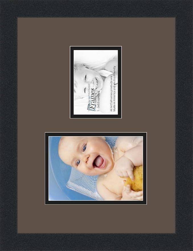 ArtToFrames Collage Photo Frame Double Mat with 1 - 3.5x5^ 5x7 Openings and Satin Black Frame