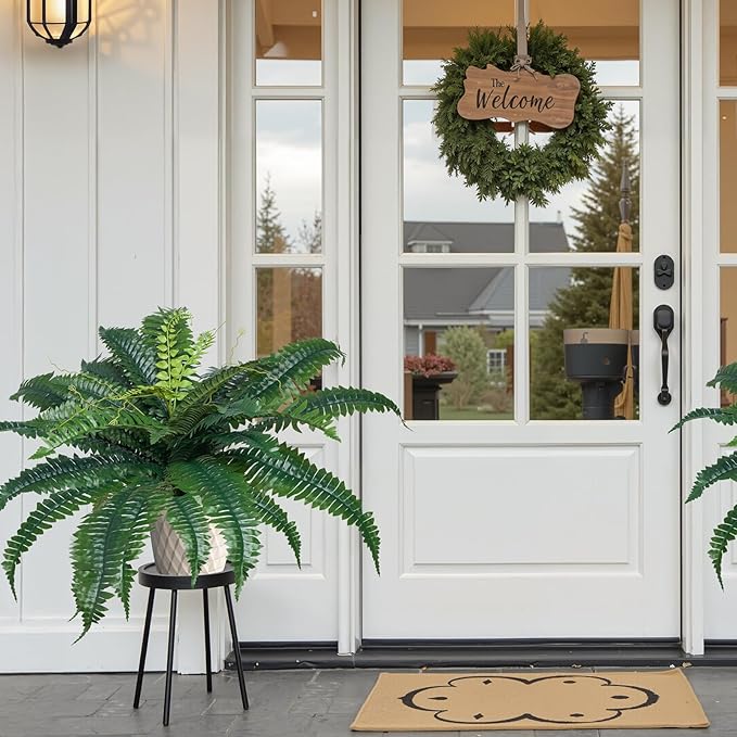VEVOR Fake Ferns 2 Pcs, 34 Inch Artificial Boston Ferns Plants, Faux Fern with 30 Branches, Artificial Plants Large for Outdoors/Indoor Home, Office,Garden (Flowerpot Unincluded)