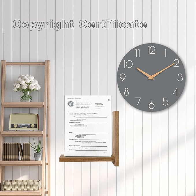 Wall Clock, Gray Silent Non-Ticking, Decorative Battery Operated Wall Clocks for Bedroom, Kitchen, Home, Office, School, Hotel (8 Inch)