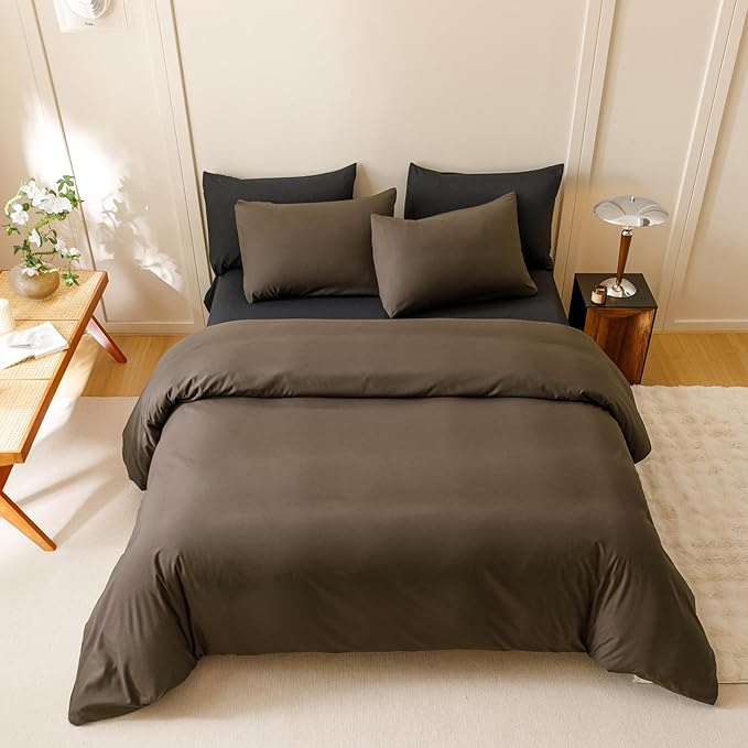 CLOTHKNOW Chestnut Brown Full Size Comforter Set 3Pcs Brown Bedding Comforter Sets Soft Mocha Coffee Comforter Dark Brown Comforter with 2 Pillowcases