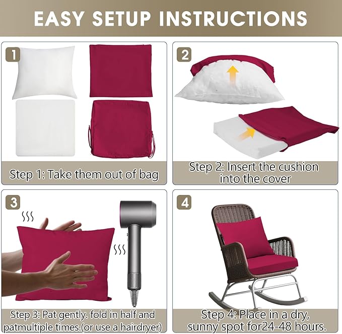 Outdoor Seat Cushion Set 19 x 19 In, Water-Resistant & Fade-Resistan, Patio Furniture Cushions with Removable Cover Deep Seat & Back Cushion with Handle and Adjustable Straps for Chair Sofa,2PC