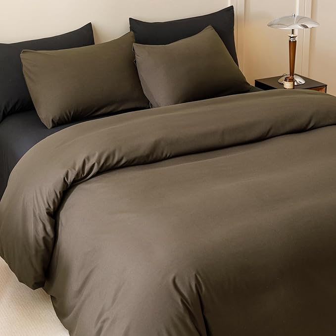CLOTHKNOW Chestnut Brown Full Size Comforter Set 3Pcs Brown Bedding Comforter Sets Soft Mocha Coffee Comforter Dark Brown Comforter with 2 Pillowcases