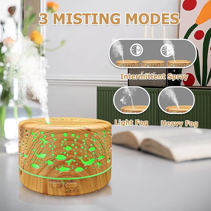 Diffusers for Essential Oils Large Room with R/C,600ml Essential Oil Diffusers for Home,Waterless Auto Off 7 Colors Changed 3 Mist Modes,Cool Mist Humidifiers for House Bedroom Decor,Gifts,Light Wood