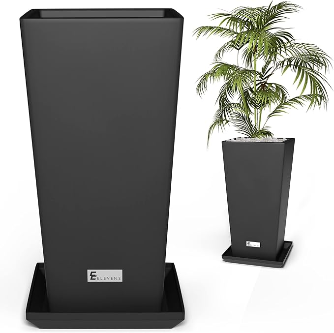 Elevens Outdoor Planter Larger Flower Pots Indoor Taper Garden V-Shape Tall Planters 29 inches Garden Pots Planter - Black（2 Packs）