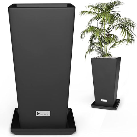 Elevens Outdoor Planter Larger Flower Pots Indoor Taper Garden V-Shape Tall Planters 29 inches Garden Pots Planter - Black（2 Packs）