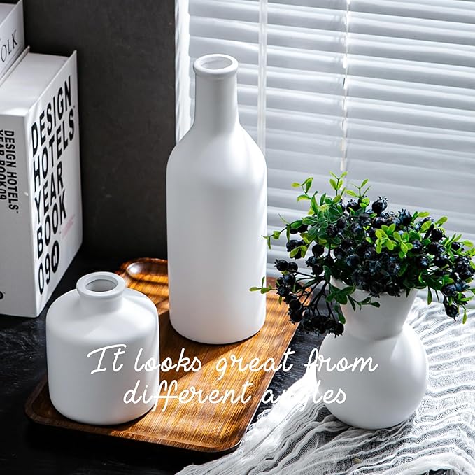 Ceramic Flower Vase Without Dried Fake Flowers, Small Vase for Centerpieces, Modern Vases for Home Decor- 3 Pcs