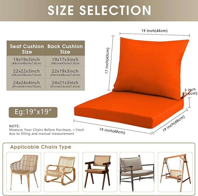 Outdoor Seat Cushion Set 22 x 22 In, Water-Resistant & Fade-Resistan, Patio Furniture Cushions with Removable Cover Deep Seat & Back Cushion with Handle and Adjustable Straps for Chair Sofa,1PC