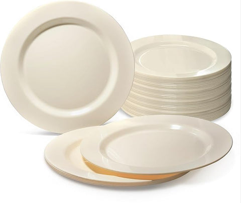 " OCCASIONS " 120 Plates Pack, Heavyweight Disposable Wedding Party Plastic Plates (10.5'' Dinner Plate, Plain Ivory)