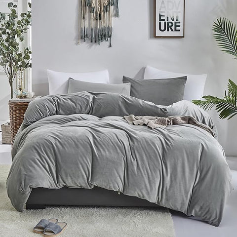 Luxlovery Grey Velvet Comforter Set - Full Plush Fluffy Bedding - Thick Warm Flannel Sherpa Comforter for Women & Men