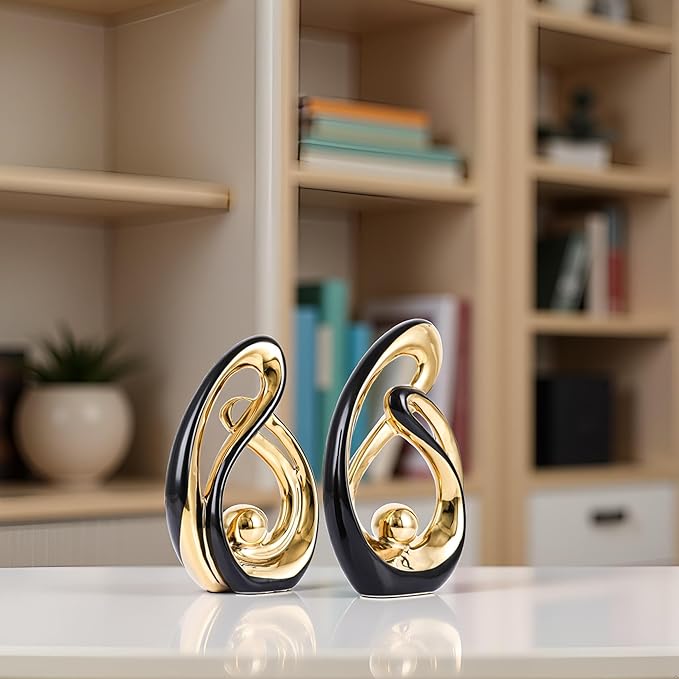 XMGZQ Home Decor Accent,Porcelain Art Mid Century Bookshelf Decorations,Gold Centerpieces for Tables,Abstract Ceramic Statue Sculpture for Coffee Table Mantel Tv Stand Centerpieces (Black, Small)