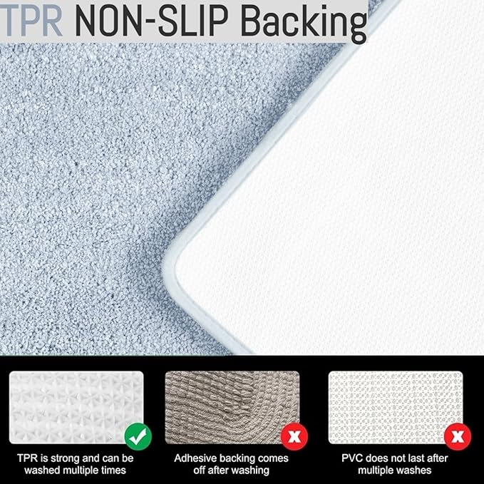 YHF Bathroom Rugs 24" X 47", Extra Thick & Soft Microfiber Shaggy, Machine Washable Bath Mats, Absorbent Bath Rugs, Non-slip Rubber Backing Bath Mat for Bathroom Floor, Tub and Shower, Blue Shell