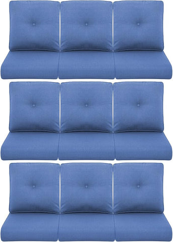 9-Piece Outdoor Patio Cushion Set - Fade & Water Resistant with Removable Olefin Cover, 22x24x4 Inch Memory Foam Cushions for Wicker Sectional Sofa – Blue/Buckle