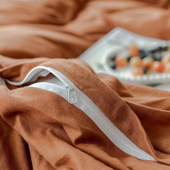 VM VOUGEMARKET Jersey Duvet Cover Queen,Pumpkin Duvet Cover with 2 Pillowcases,Super Soft Burnt Orange Bedding Set for Men Women Without Filling-Full/Queen,Pumpkin