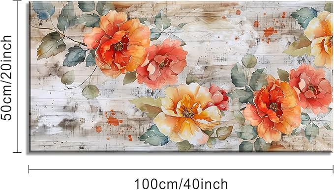 Blooming Red Flowers Plants Wall Art Decor Artwork for Bedroom (20x40 Inches)