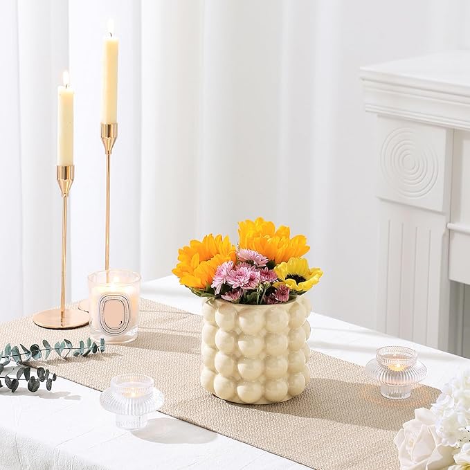 Bubble Vase, Beige Ceramic Vase for Flowers, Short Vases for Boho Decor, Decorative Vases for Flowers, Living Room, Bedroom, Office, Fireplace, Mantel, Coffee Table, 5 Inches