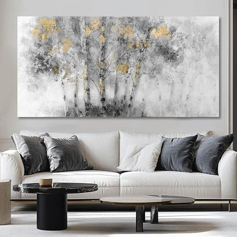 SDYA Tree Large Art Print Grey and Gold Wall Hangings Decor 24"x48" Poster for Bedroom Pictures for Kitchen Neutral Hanging Art