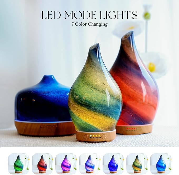 Porseme 150ml Essential Oil Diffuser Glass Color Changing Aroma Air Diffusers Aromatherapy Ultrasonic Cool Mist Humidifier 6 Running Hours Waterless Auto-Off for Sleeping Yoga Office Spa (Galaxy)