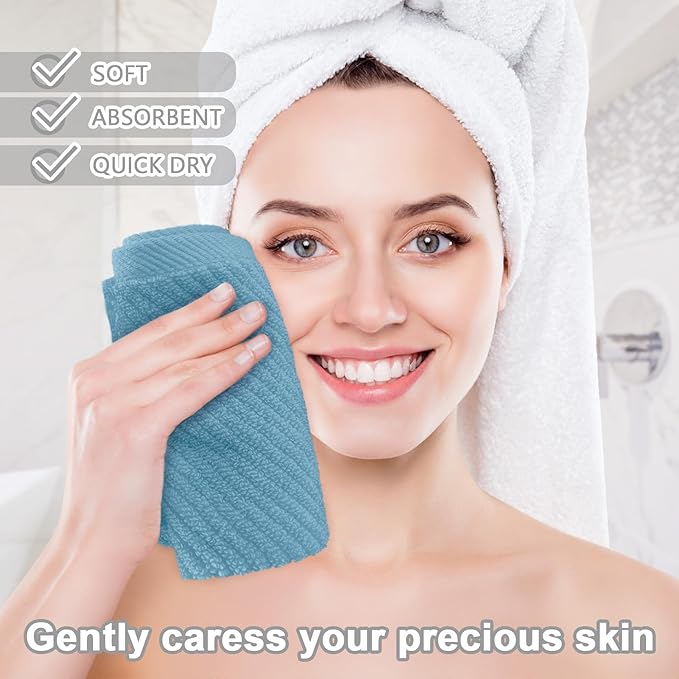 Facial Towels (Large 13" x 13"), Bathroom Hand Towels Set of 4, 100% Cotton | Lightweight | Thick | Quick Dry | Soft | Absorbent, Wash Cloths for Bathroom, Luxury Towel Gift Set, Ocean Blue
