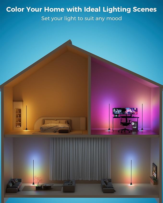 Smart RGB Corner Floor Lamp, 60 Inch 172 LEDs Bright Standing Lamps for Bedroom with APP and Remote, Modern Floor Lamp with Music Sync and 16 Million Colors Changing Ambient Lighting for Living Room