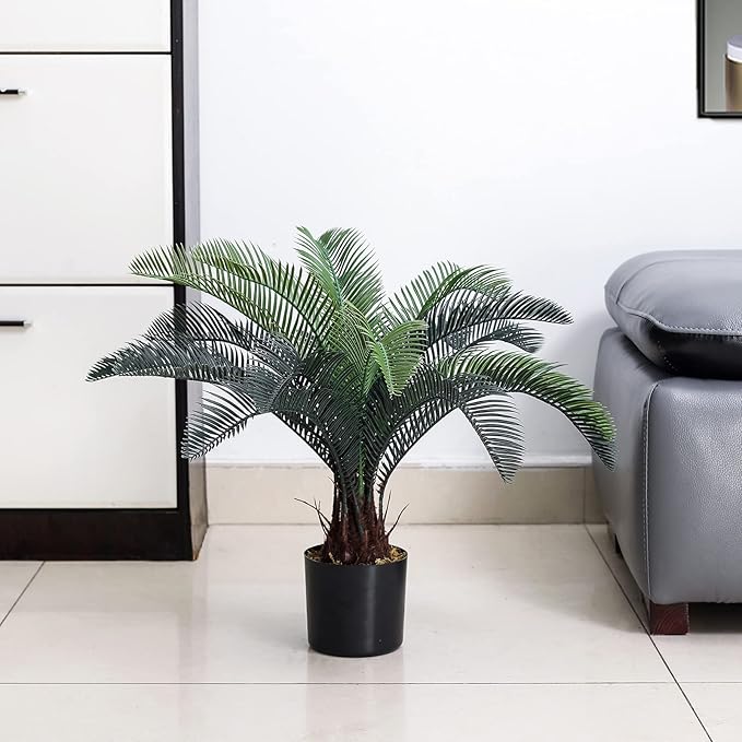 ALLTOP TURF Nearly Natural 40" Artificial Cycas Plant(28 Leaves) Fake Revoluta Sago Palm Tree for Home Garden Office Store Floor Decoration, with Black Pot