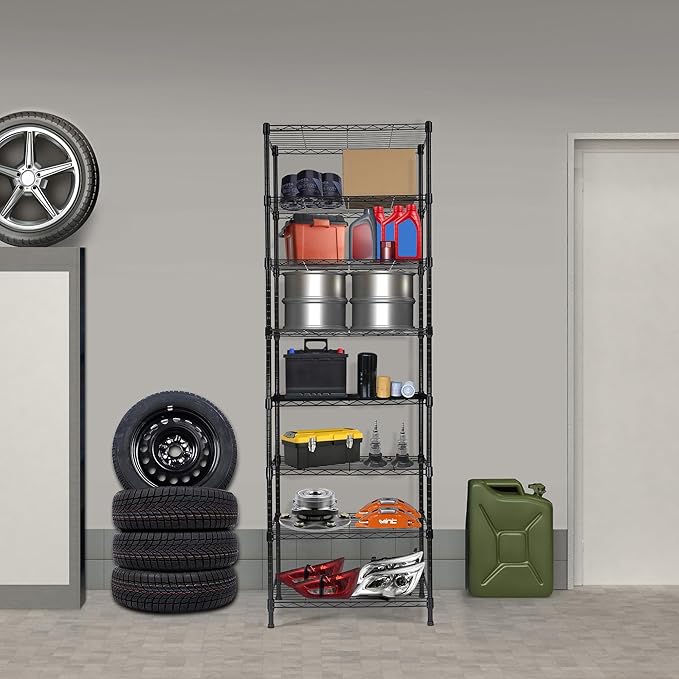 REGILLER 8-Wire Shelving Metal Storage Rack Adjustable Shelves,Standing Storage Shelf Units for Laundry Bathroom Kitchen Pantry Closet(Black,13.9" D x 23.9" W x 72.1" H)