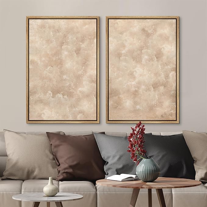 MUDECOR Framed Canvas Print Wall Art Neutral Abstract Minimalist Beige and Cream Tones Illustrations Modern Art Decorative Bohemian Colorful Chic for Living Room, Bedroom, Office - 16"x24"x2 Natural