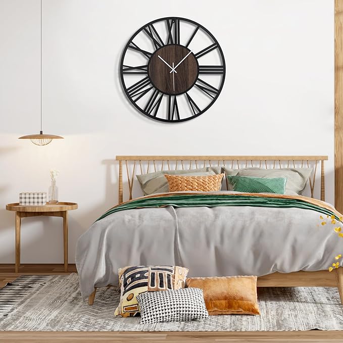 Large Wall Clock for Living Room Decor, 20 Inch Non Ticking Silent, Battery Operated Modern Vintage Oversized Wall Clock for Bedroom Kitchen