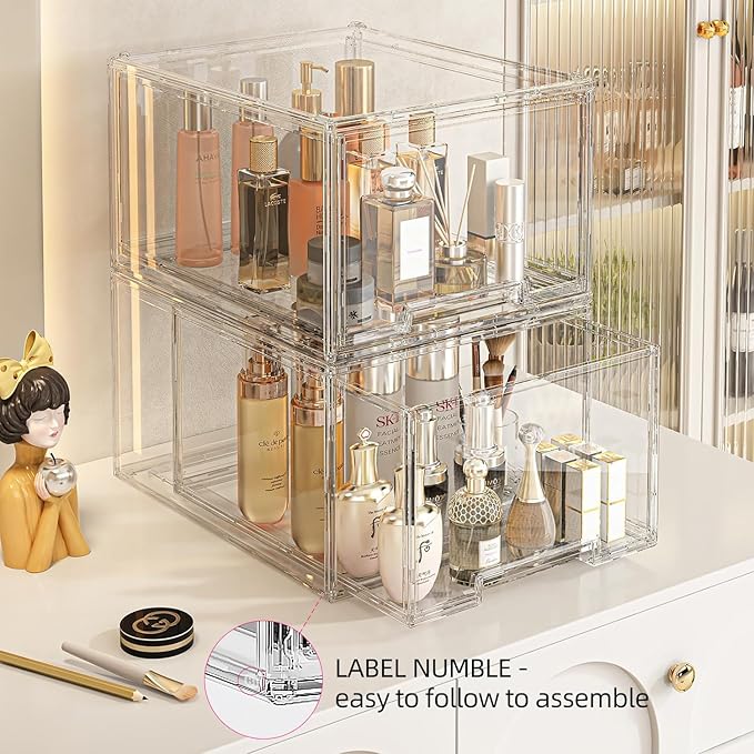 3 Packs Plastic Stackable Storage Drawers, Clear Desktop Drawer Organizers, 3 Drawer Storage Organizer, Make up Organizer with Drawers, Arcylic Drawers Organizer for Office Supplies, School, Home