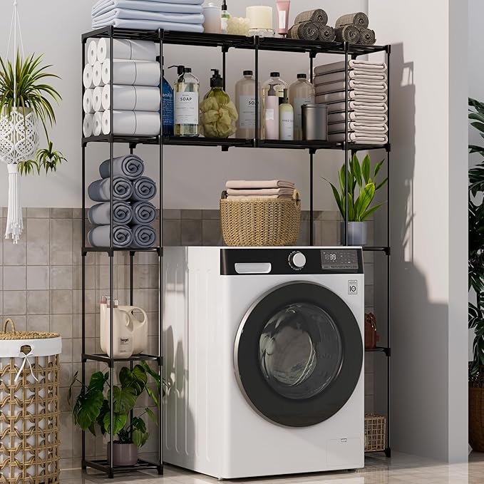 PPN Over-The-Toilet Storage Cabinet Premium Bathroom Organizers Solution for Small Spaces Black Bathroom Shelf Accessories Freestanding Shelves Towel Storage and Decorative Shelving Units Large