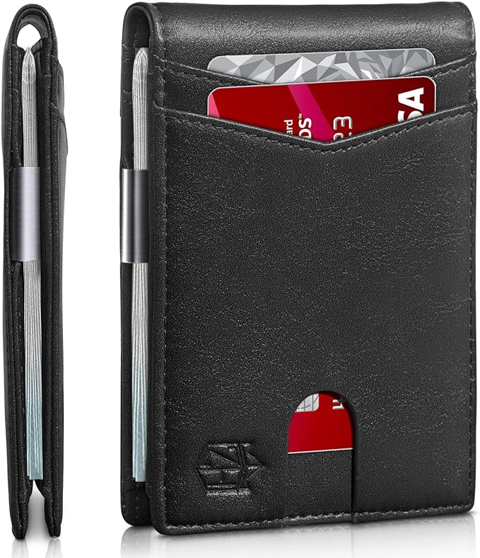 Zitahli Slim Wallet for Men Gifts 12 Card Slots ID Window With Money Clip Minimalist RFID Front Pocket Bifold Leather Small Thin Gift Box Dad Birthday Christmas Regalos Hombres