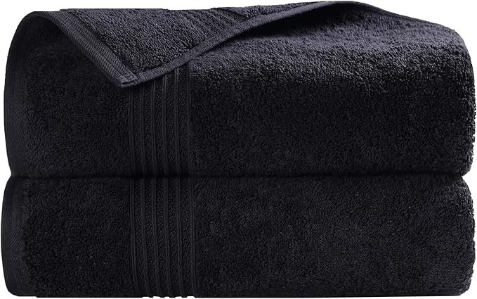 Superior Egyptian Cotton Bath Towel Set, Home Bathroom Towels, Master, Guest Bath, Decor Essentials, Quick Dry, Absorbent, Large Body Towels, Spa, Hotel, Resort, Adult, Kids, Set of 2, Black