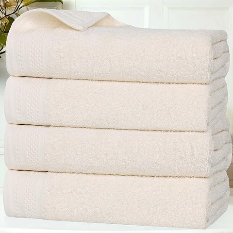 Superior Honeycomb Cotton Medium Weight Towels, for Guest Bath, Master Bathroom, Shower, Quick Dry, Adults, Home Essentials, Textured Waffle Border, Towel Set, Bath Towels, Set of 4, Ivory